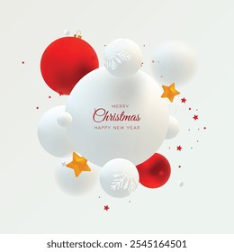 Frohe Weihnachten Grußkarte Vektor Plakat-Set. Weihnachtsbälle