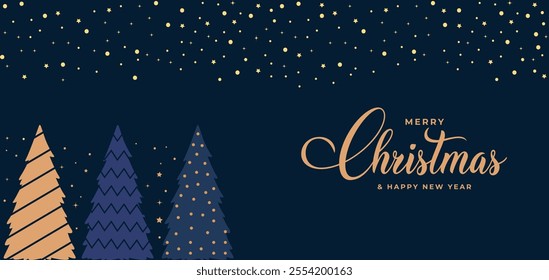Merry christmas greeting card vector background design. Christmas and happy new year greeting text anging gold decoration elements Vector