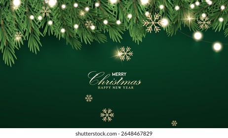 Merry christmas greeting card vector poster. Christmas elegant invitation template with xmas balls, candy cane and snowflakes ornaments decoration. 