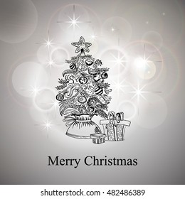 Merry Christmas greeting card. Vector illustration. Christmas tree