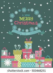 Merry Christmas greeting card. Vector illustration