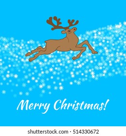 Merry Christmas Greeting Card. Vector illustration of Christmas card with a deer.
