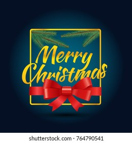 Feliz tarjeta de felicitación de Navidad. Logo del vector con cinta roja