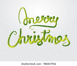 Merry Christmas greeting card vector illustration. 3d Green lettering