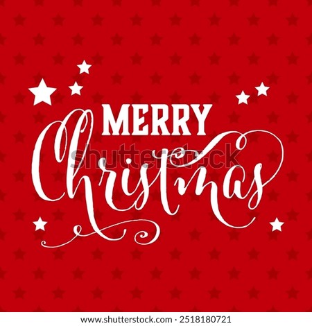 Merry Christmas greeting card vector design template with stars and red background