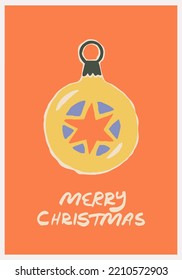 Merry Christmas greeting card with vintage bauble and text quote in vector.
