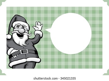 Merry Christmas greeting card with waving hello Santa