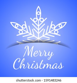 Merry Christmas greeting card  with white snowflake. Vector illustration isolated on blue background.Perfect for print,banner,poster, apps, blog decoration,website,ads, coupons, promotional material