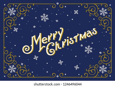 Merry Christmas greeting card. Winter landscape. Merry Christmas Lettering. Hand-written text