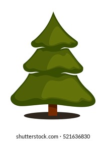 Merry Christmas greeting card. Winter holiday illustration with fir pine tree and snow on blue background. New Year or xmas symbol. Vector design for december celebration in cartoon style.