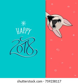 Merry Christmas greeting card withcheerful dog