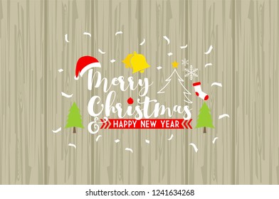 merry christmas greeting card with wooden background