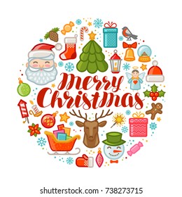 Merry Christmas, greeting card. Xmas concept. Vector illustration