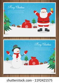 Merry christmas greeting cards collection. Christmas set with Santa and other characters. Vector illustration