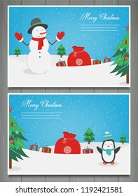 Merry christmas greeting cards collection. Christmas set with Santa and other characters. Vector illustration
