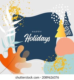 Merry Christmas greeting cards. New year greeting cards. Trendy square Winter Holidays art templates. Suitable for social media post, mobile apps, banner design and web, internet ads.