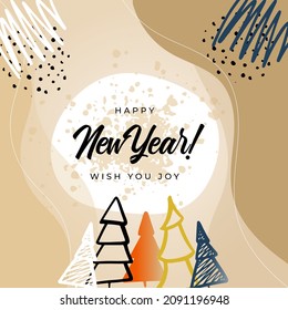 Merry Christmas greeting cards. New year greeting cards. Trendy square Winter Holidays art templates. Suitable for social media post, mobile apps, banner design and web, internet ads.
