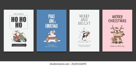 Merry Christmas greeting cards, poster or graphic t-shirt design in retro style, vector illustration