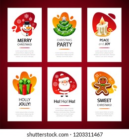 Merry Christmas greeting cards set on light background. Santa Claus banner. Happy New Year posters. Clipping paths included.
