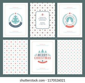 Merry Christmas greeting cards templates and patterns backgrounds, with place for Christmas holidays wish typographic design.Vector illustration.