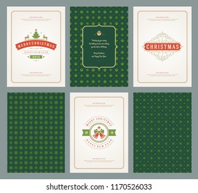 Merry Christmas greeting cards templates and patterns backgrounds, with place for Christmas holidays wish typographic design.Vector illustration.