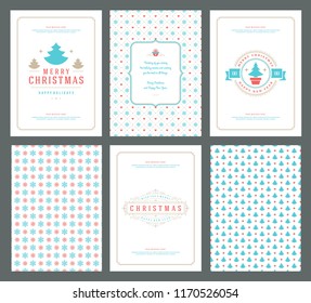 Merry Christmas greeting cards templates and patterns backgrounds, with place for Christmas holidays wish typographic design.Vector illustration.