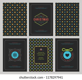 Merry Christmas greeting cards templates and patterns backgrounds, with place for Christmas holidays wish typographic design.Vector illustration.