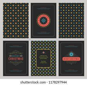 Merry Christmas greeting cards templates and patterns backgrounds, with place for Christmas holidays wish typographic design.Vector illustration.