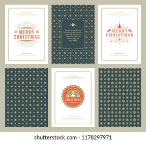 Merry Christmas greeting cards templates and patterns backgrounds, with place for Christmas holidays wish typographic design.Vector illustration.