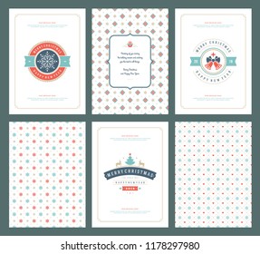 Merry Christmas greeting cards templates and patterns backgrounds, with place for Christmas holidays wish typographic design.Vector illustration.