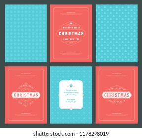 Merry Christmas greeting cards templates and patterns backgrounds, with place for Christmas holidays wish typographic design.Vector illustration.