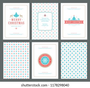 Merry Christmas greeting cards templates and patterns backgrounds, with place for Christmas holidays wish typographic design.Vector illustration.