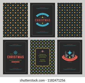 Merry Christmas greeting cards templates and patterns backgrounds, with place for Christmas holidays wish typographic design.Vector illustration.