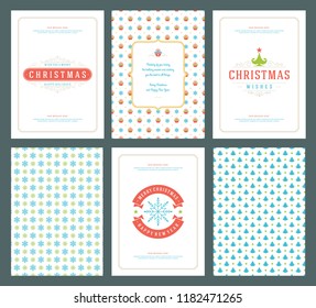Merry Christmas greeting cards templates and patterns backgrounds, with place for Christmas holidays wish typographic design.Vector illustration.
