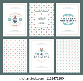 Merry Christmas greeting cards templates and patterns backgrounds, with place for Christmas holidays wish typographic design.Vector illustration.