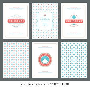 Merry Christmas greeting cards templates and patterns backgrounds, with place for Christmas holidays wish typographic design.Vector illustration.