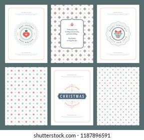 Merry Christmas greeting cards templates and patterns backgrounds, with place for Christmas holidays wish typographic design.Vector illustration.