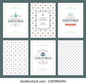 Merry Christmas greeting cards templates and patterns backgrounds, with place for Christmas holidays wish typographic design.Vector illustration.