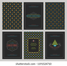 Merry Christmas greeting cards templates and patterns backgrounds, with place for Christmas holidays wish typographic design.Vector illustration.