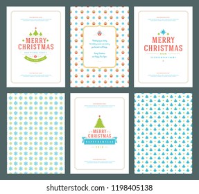 Merry Christmas greeting cards templates and patterns backgrounds, with place for Christmas holidays wish typographic design.Vector illustration.