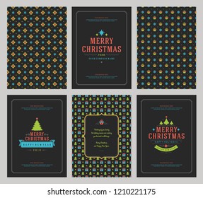 Merry Christmas greeting cards templates and patterns backgrounds, with place for Christmas holidays wish typographic design.Vector illustration.