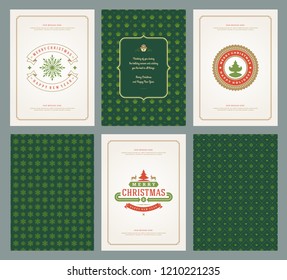 Merry Christmas greeting cards templates and patterns backgrounds, with place for Christmas holidays wish typographic design.Vector illustration.