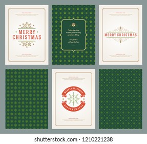 Merry Christmas greeting cards templates and patterns backgrounds, with place for Christmas holidays wish typographic design.Vector illustration.
