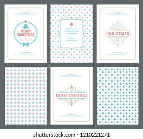 Merry Christmas greeting cards templates and patterns backgrounds, with place for Christmas holidays wish typographic design.Vector illustration.