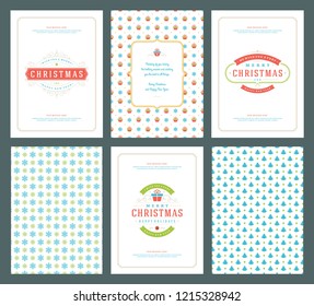 Merry Christmas greeting cards templates and patterns backgrounds. Vector illustration.