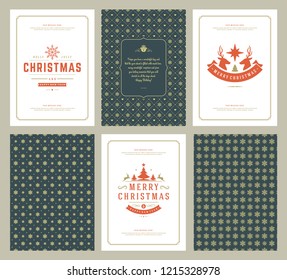 Merry Christmas greeting cards templates and patterns backgrounds. Vector illustration.