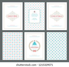 Merry Christmas greeting cards templates and patterns backgrounds. Vector illustration.