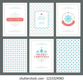 Merry Christmas greeting cards templates and patterns backgrounds. Vector illustration.