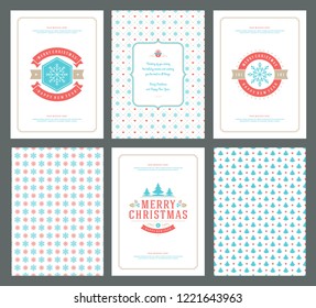 Merry Christmas greeting cards templates and patterns backgrounds, with place for Christmas holidays wish typographic design.Vector illustration.