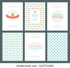 Merry Christmas greeting cards templates and patterns backgrounds, with place for Christmas holidays wish typographic design.Vector illustration.